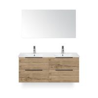 Seville Badmeubelset 120 cm - 4 laden Natuur Eik Edge - Wastafel Enjoy Dubbel - met Spiegel
