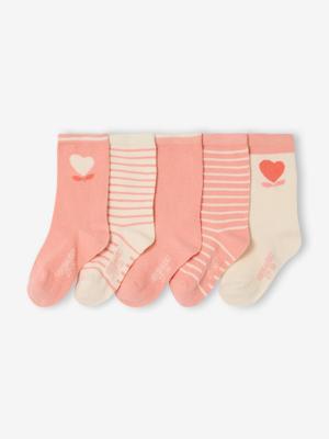 Set van 5 paar meisjessokken met hartjes abrikoos Set van 5 paar meisjessokken met hartjes abrikoos