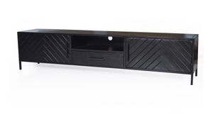 LivingFurn TV-meubel 'York' Mangohout visgraat, 200cm, kleur zwart