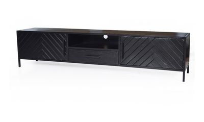 LivingFurn TV-meubel 'York' Mangohout visgraat, 200cm, kleur zwart