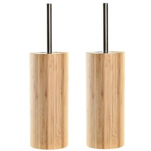 2x stuks WC/Toiletborstel in houder bruin bamboe hout 37 x 10 cm