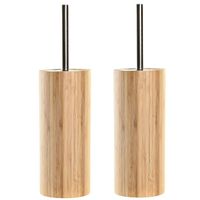 2x stuks WC/Toiletborstel in houder bruin bamboe hout 37 x 10 cm