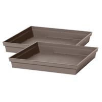 Bloempot kunststof onderschaal Toscane - 2x stuks - taupe - vierkant - L27 x B27 x H4 cm