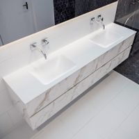 Mondiaz Vica Cloud badmeubel wit carrara mat 200 cm 4 lades solid surface dubbele spoelbak zonder kraangat