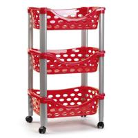 Plasticforte Keukentrolley/roltafel - 3-laags - kunststof - rood - 40 x 65 cm
