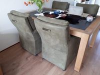 Set van 4 leren eetkamerfauteuils - met armleuning en wieltjes - groen leer - Echt leer, Landelijk, ontdek de vele Leersoorten en Kleuren bij ShopX