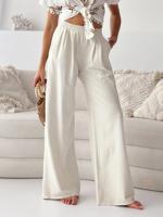 Women's  Elastic Band H-Line Wide Leg Pants Daily Pant Off White Casual Plain Spring/Fall Pant