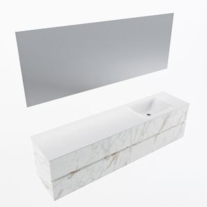 MONDIAZ VICA 190cm badmeubel onderkast Carrara 4 lades. Wastafel CLOUD rechts 1 kraangat, kleur Talc met spiegel LED.