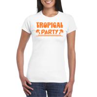 Toppers - Tropical party T-shirt voor dames - met glitters - wit/oranje - carnaval/themafeest