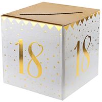 Enveloppendoos - Verjaardag - 18 jaar - wit/goud - karton - 20 x 20 cm - Feestdecoratievoorwerp