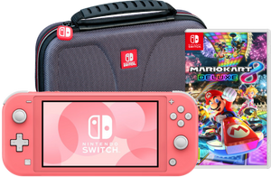 Nintendo Switch Lite Koraal + Mario Kart 8 Deluxe + Bigben Beschermtas