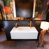 Badkamermeubelset Mondiaz Erin 100 cm met 1 Lade met RIDGE Wastafel Midden Talc met 1 kraangat Greeploos Mat Cale