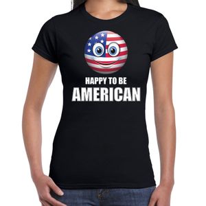 Amerika emoticon Happy to be American landen t-shirt zwart dames