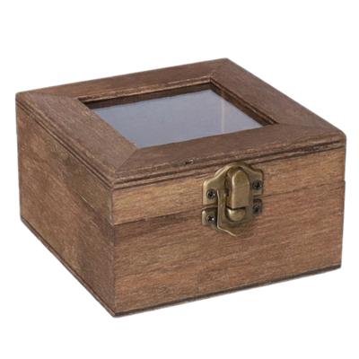Houten opbergkistje met deksel - donkerbruin - 10 x 10 x 6 cm - Sieraden/spulletjes/sleutels