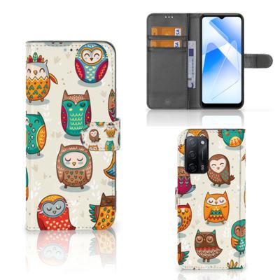 OPPO A16/A16s/A54s | Telefoonhoesje | Met pasjeshouder | Vrolijke Uilen