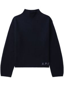 A.P.C. pull en laine vierge à logo imprimé - Bleu