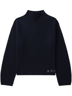 A.P.C. pull en laine vierge à logo imprimé - Bleu