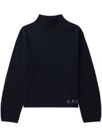 A.P.C. pull en laine vierge à logo imprimé - Bleu - thumbnail