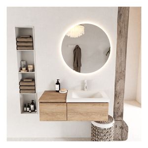 Mondiaz Bukla 100cm badmeubel met module 40 kleur washed oak met 2 lades wastafel rechts 1 kraangat kleur talc