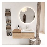 Mondiaz Bukla 100cm badmeubel met module 40 kleur washed oak met 2 lades wastafel rechts 1 kraangat kleur talc