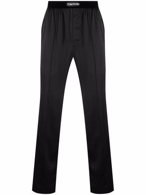 TOM FORD pantalon de pyjama en soie à taille à logo - Noir