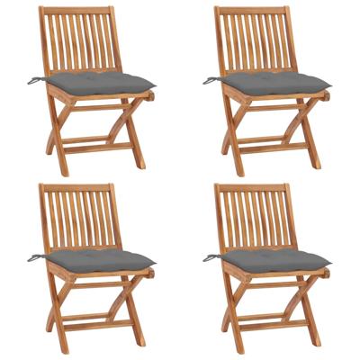 Tuinstoelen 4 st inklapbaar met kussens massief teakhout