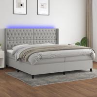 Boxspring met matras en LED stof lichtgrijs 200x200 cm
