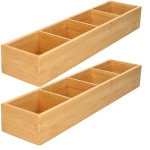 2x stuks make-up/pennen sorteer organizer 4-vaks bakje 44 x 10 x 6.5 cm bamboe