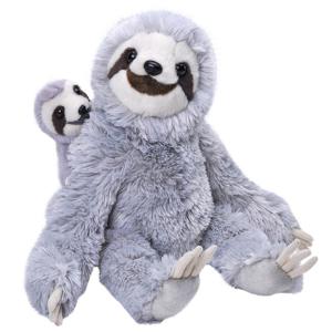 Wild Republic Pluche luiaard met jong knuffeldier - grijs - 38 cm - Bosdieren knuffels