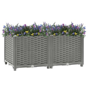 The Living Store Verhoogde Tuinbak - Rattan Look - 80 x 40 x 38 cm - Lichtgrijs - PP