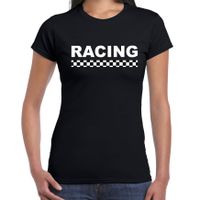 Racing coureur supporter / finish vlag t-shirt zwart voor dames - thumbnail