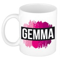 Naam cadeau mok / beker Gemma met roze verfstrepen 300 ml