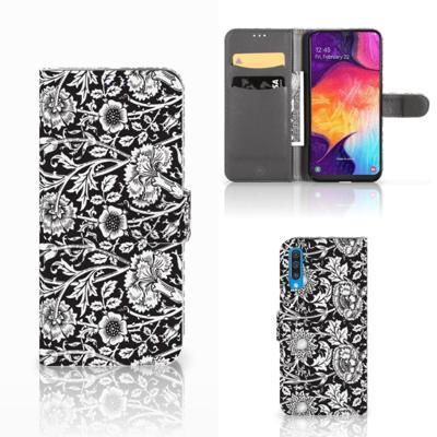 Samsung Galaxy A50 Hoesje Black Flowers Samsung Galaxy A50 Hoesje Black Flowers