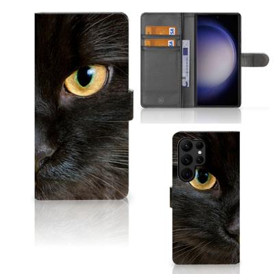 Samsung Galaxy S23 Ultra | Telefoonhoesje | Met pasjeshouder | Zwarte Kat