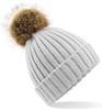 Beechfield CB412 Faux Fur Pop Pom Chunky Beanie - Light Grey - One Size