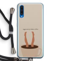 Aggressively drinks coffee: Samsung Galaxy A50 Transparant Hoesje met koord Aggressively drinks coffee: Samsung Galaxy A50 Transparant Hoesje met koord