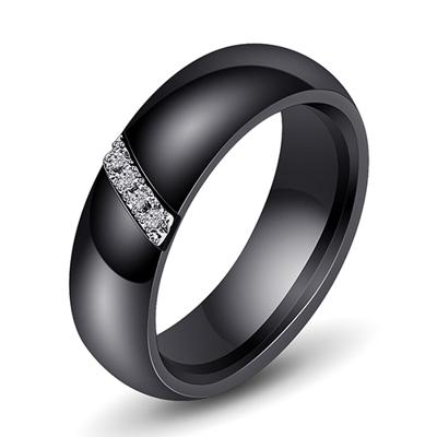 Eenvoudige nano keramische ring trend Titanium staal met Zirkoon Ringen Ringmaat: 10 (zwart)