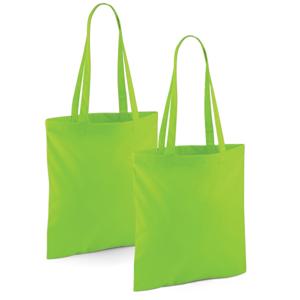 Draagtasje met hengsels - 2x - limegreen - 42 x 38 cm - katoen - 10 liter - boodschappen - gymtas