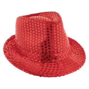 Funny Fashion Carnaval verkleed Trilby hoedje met glitter pailletten - rood - heren/dames   -