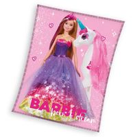Barbie Fleece plaid Unicorn 130 x 170 cm Roze - thumbnail