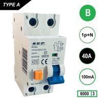 SEP Aardlekautomaat 40A B Kar 100mA 2 polig 36mm RCM2 Kema Keur 230V automaat en aardlek in een