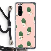 Cactusprint roze: Sony Xperia 5 Transparant Hoesje met koord
