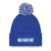 Bad hair day muts met pompon unisex one size - Blauw - thumbnail