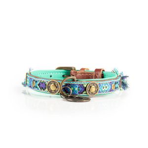 DWAM Boho Juan Turkoois, Blauw, Violet, Bruin Leer S Hond Standaard halsband