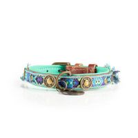 DWAM Boho Juan Turkoois, Blauw, Violet, Bruin Leer S Hond Standaard halsband - thumbnail