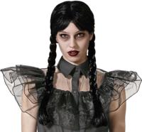 Atosa Verkleedpruik Dames Wednesday - Zwart - Met lange vlechtjes - lang haar - Halloween - Horror thema - carnaval