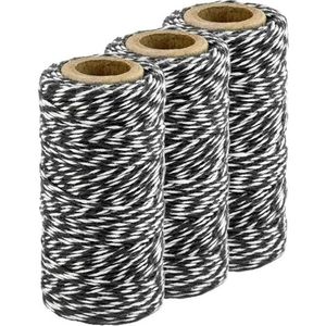 3x Zwart/wit katoenen touw 50 meter cadeaulint   -