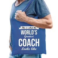 Cadeau tas voor coach/trainer - blauw - katoen - 42 x 38 cm - thumbnail