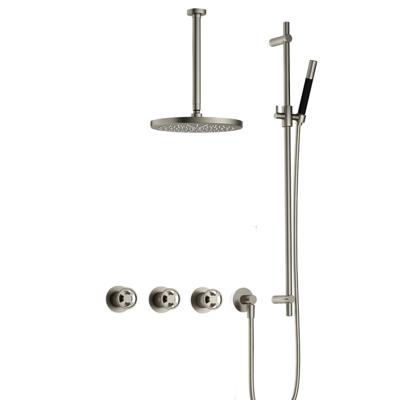 Hotbath Cobber IBSW70 Regendoucheset inbouw - 30cm plafondarm - 30cm ronde hoofddouche - staafhanddouche - glijstang - Geborsteld nikkel IBSW70GN357
