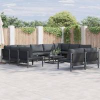 Tuinbankenset met kussen 12 pcs Zwart Staal
